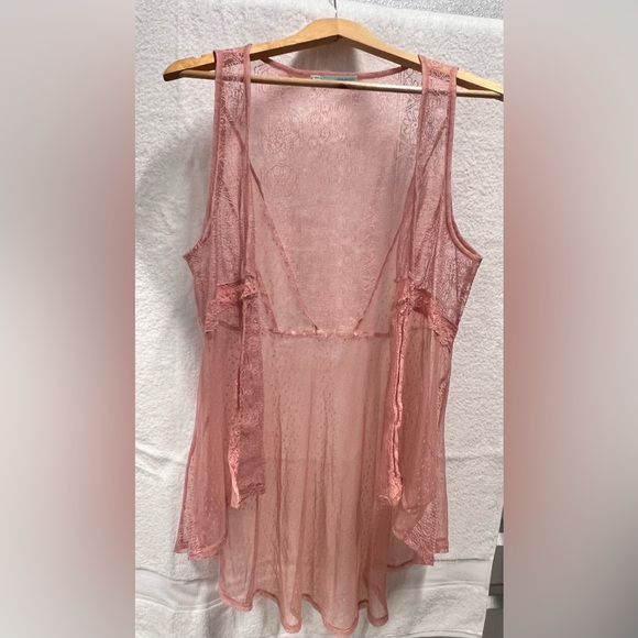 Rose Ruffle Lace Detail Open Front Tie Detail Sleeveless Long Cardigan XL - Picture 2 of 3